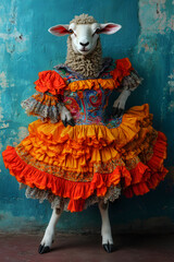 Fototapeta premium Woolly Flamenco: A Sheep's Dance of Color and Rhythm
