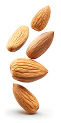 Falling Almond Isolated on White Background - High-Quality Image with Full Depth of Field.