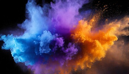 Vibrant Bluish Smoke Cloud of Colored Powder: A Stunning Display of Bright Orange, Purple, and Blue Hues Captured in an Artistic Photograph ().jpg