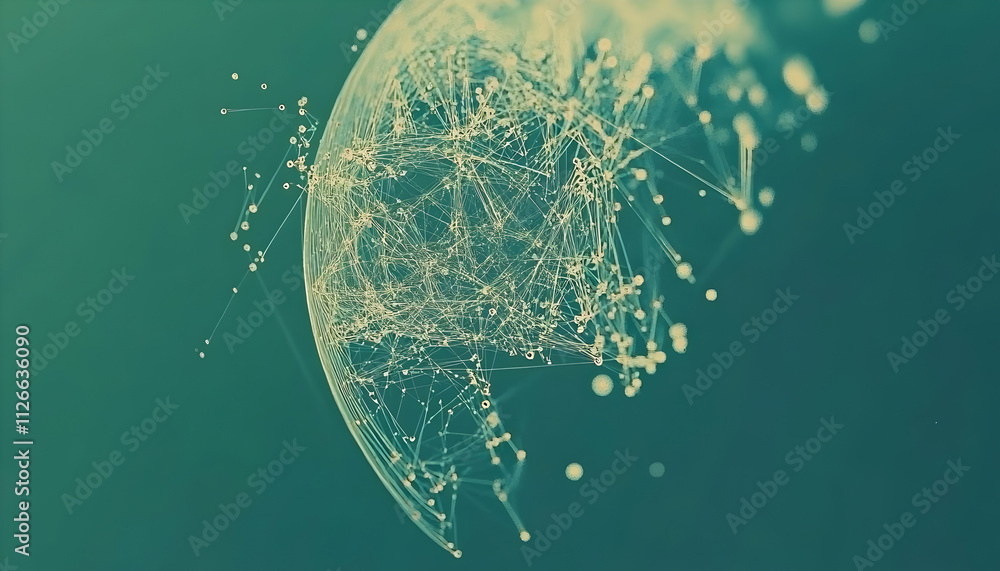 Poster abstract image of interconnected nodes forming a network, representing global connectivity, communic