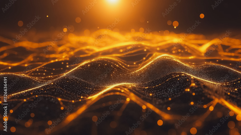 Poster the image is a computer generated image of a wave with a bright orange color