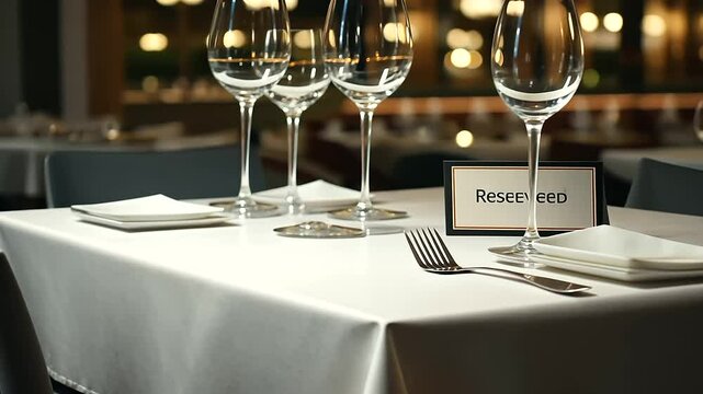 Reserved Sign at Elegant Restaurant Table with Dim Lighting