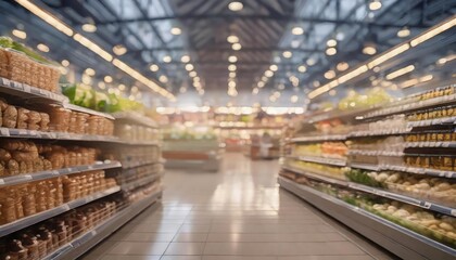 Blurred Bokeh Background Image of a Modern Supermarket - A Captivating Visual of Shopping Aisles and Product Displays, Perfect for Retail and E-commerce Themes