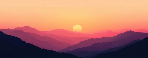 Obraz premium sunset over mountains colorful sky orange and pink hues silhouette of hill