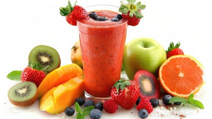 A fresh fruit smoothie, isolated on a white background