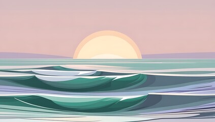 Serene Ocean Waves at Sunset Pastel Hues