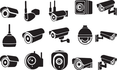 Collection of Wall Mount CCTV set of surveillance  Security cameras isolated on transparent background