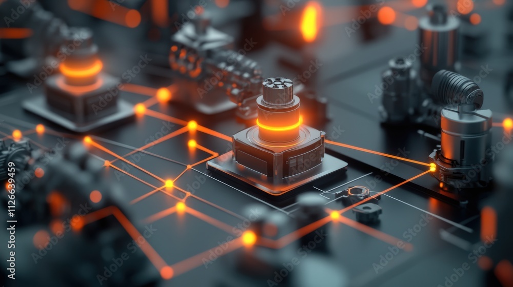 Leinwandbilder close-up view of abstract circuit board with glowing elements highlighting technology, electronics, 