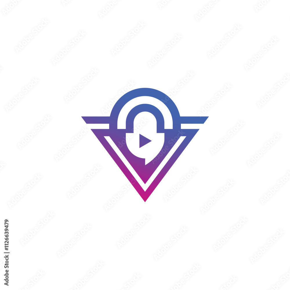 Poster key shield with color gradation, digital security logo design template vector