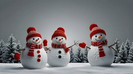 Three snowmen isolated on transparent background.generative.ai 