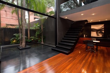 Modern Home Interior with Indoor Garden and Wooden Floors