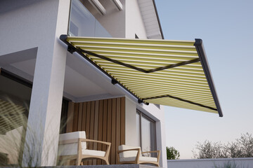 Awning and house terrace, 3D illustration	
