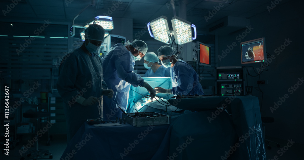 Poster surgeons and assistants maintain steady hands and clear communication as they continue the delicate 