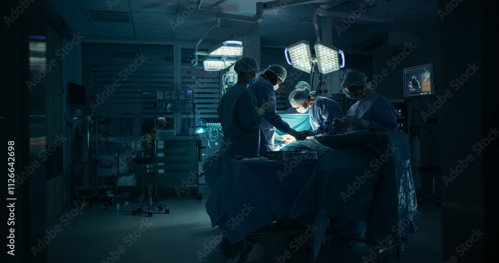 Aufkleber skilled male and female surgical team performing a delicate procedure with a scalpel in a technologi