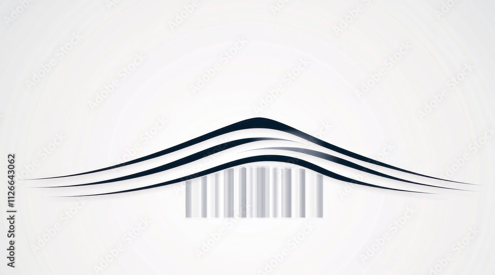 Poster graphic features a minimalist design with flowing black curves above a series of vertical lines, evo