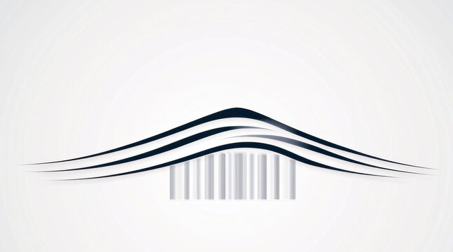 Graphic features a minimalist design with flowing black curves above a series of vertical lines, evoking a sense of finance and modernity. Ideal for business-related projects