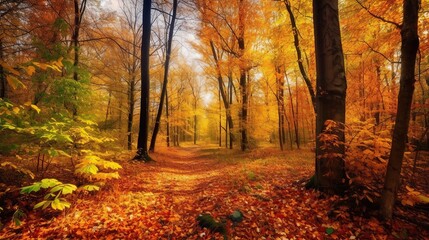 Autumn Path Through Golden Forest Canopy