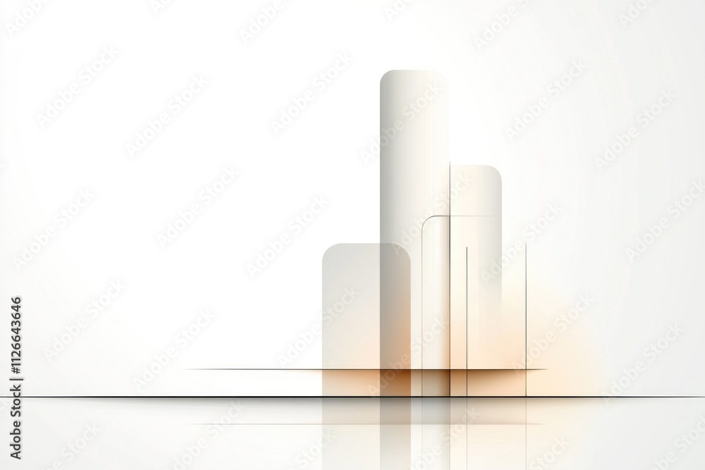 Poster abstract design showcases a minimalistic city skyline in soft hues, blending smoothly with a clean b
