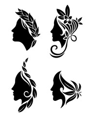 Beautiful, Elegant Silhouettes of Women Adorned with Colorful Floral Designs and Patterns. Beauty logo design