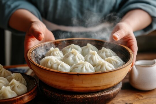 celebratory cuisine, celebrate spring with a delicious spread of dumplings and rice cakes on a vibrant table, vibrant lanterns adding to the festive atmosphere