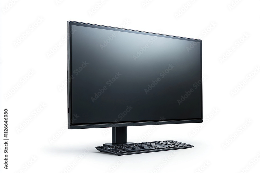 Poster a blank computer monitor showcases a clean, empty white screen, creating an ideal digital workspace.