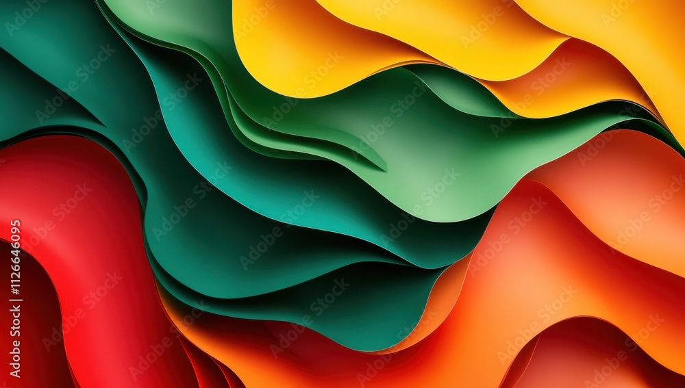 Poster Abstract Colorful Wave Patterns in Shades of Red, Green, Yellow, and Orange Creating a Vibrant and Dynamic Background for Various Creative Projects