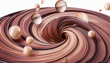 Brown Cream Coffee Liquid Swirl Splash with Tiny Foundation Bubbles Isolated on Clear Background - Captivating Coffee Art for Beverage Enthusiasts and Food Photography Lovers