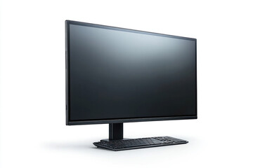 A blank computer monitor showcases a clean, empty white screen, creating an ideal digital workspace. This setup emphasizes minimalism and organization for efficient productivity