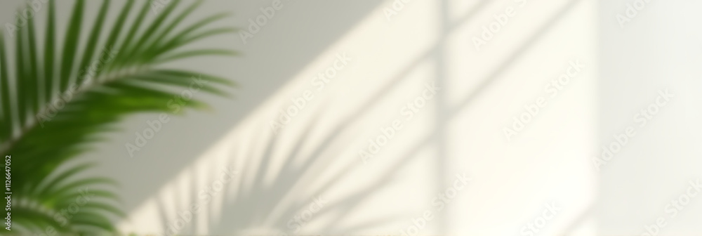 Poster A soft focus captures the gentle play of palm leaves casting a shadow on a white wall in the background._00002_