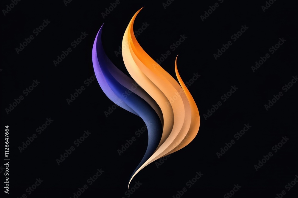 Poster a sophisticated logo features dynamic, flowing shapes resembling flames, transitioning from deep pur