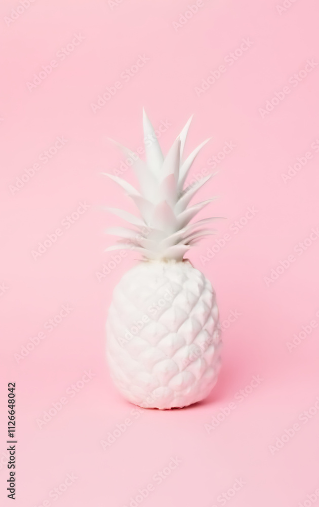 Poster a white pineapple is placed against a soft pink pastel colored background evoking creativity and ins