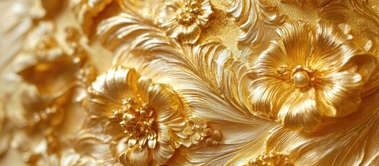 Golden floral embossed texture background.