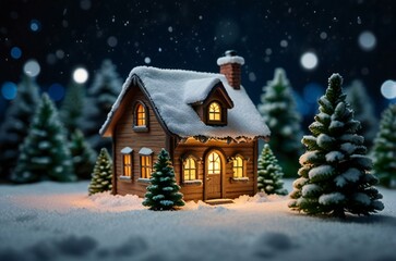 Fototapeta premium christmas house with snowman