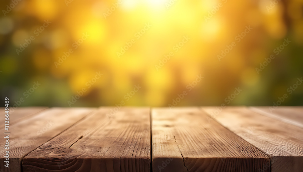 Aufkleber A wood textured table top with a blurred golden bokeh effect is used as a background for product montages and key visuals._00001_