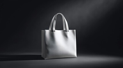 minimalist white tote bag on dark background