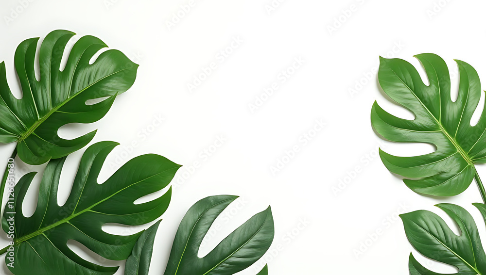 Poster beautiful monstera leaves on a white background create a stunning tropical and botanical decorating 