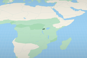 Obraz premium Rwanda highlighted on a detailed map, geographic location of Rwanda.