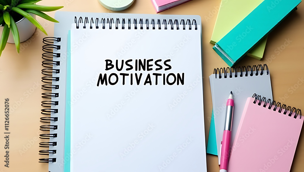 Poster business motivation concepts focus on personal drive and goal setting using tools such as notepads a