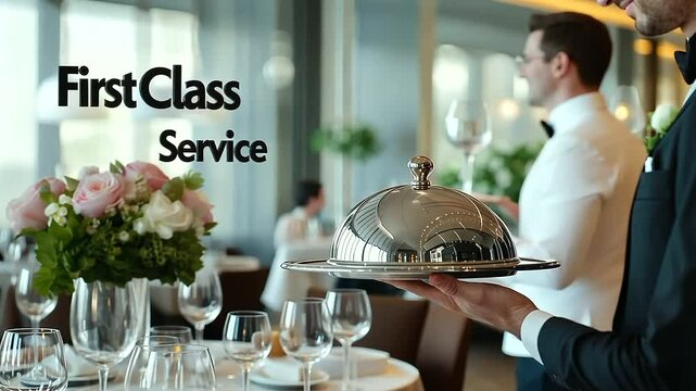 Waiter Presenting Silver Platter in Fine Dining Restaurant