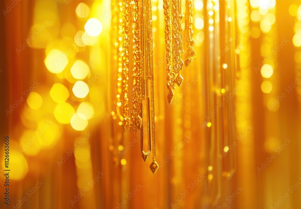 Poster captivating golden hues and sparkling lights creating a radiant background with shimmering chains an