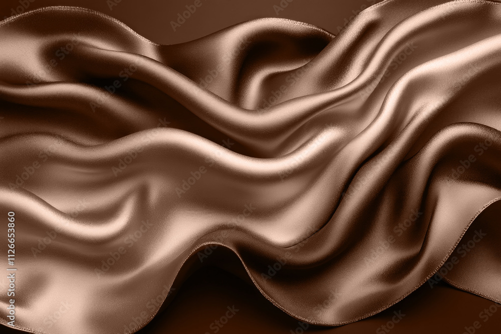 Poster a luxurious fabric in mocha mousse color flows gracefully, showcasing its soft texture and shimmerin