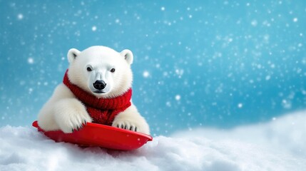 Fototapeta premium Polar Bear Sledding in a Snowy Winter Wonderland