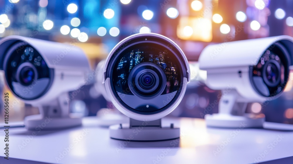 Leinwandbilder Surveillance camera setup modern display technology showcase bright environment close-up view security innovation