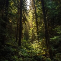 sunlight filtering through a dense forest