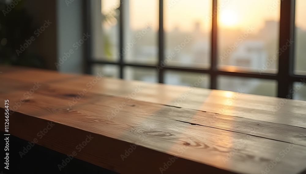 Aufkleber dark wood texture of a counter island on an abstract window background with subtle sunlight and luxu