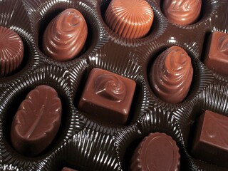 Chocolate candies close view background