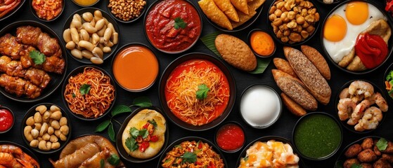 Delicious global cuisine spread kitchen table food photography vibrant setting close-up culinary diversity