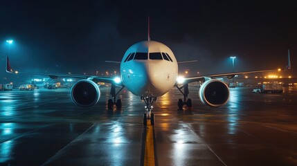 Fototapeta premium Airplane Window View of City Lights and Sky