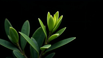 Exotic eucalyptus leaves are selectively focused on a black background for decorative purposes._00002_