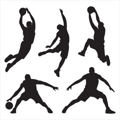 set of vector different style of basketball players silhouette